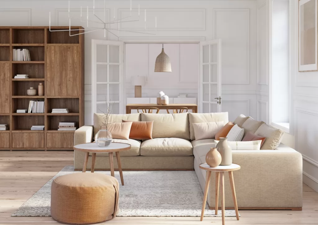 Luxury home staging tips for San Diego. Scandinavian style living room, staged for selling the home.