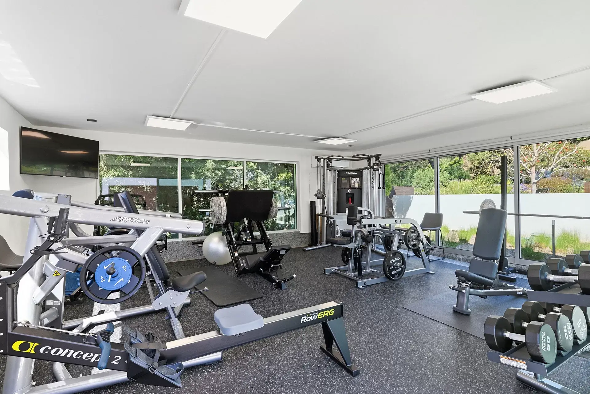 Custom private gym converted from bedroom at 116 Nob Ave Del Mar luxury home listed by Kelli Miller Compass