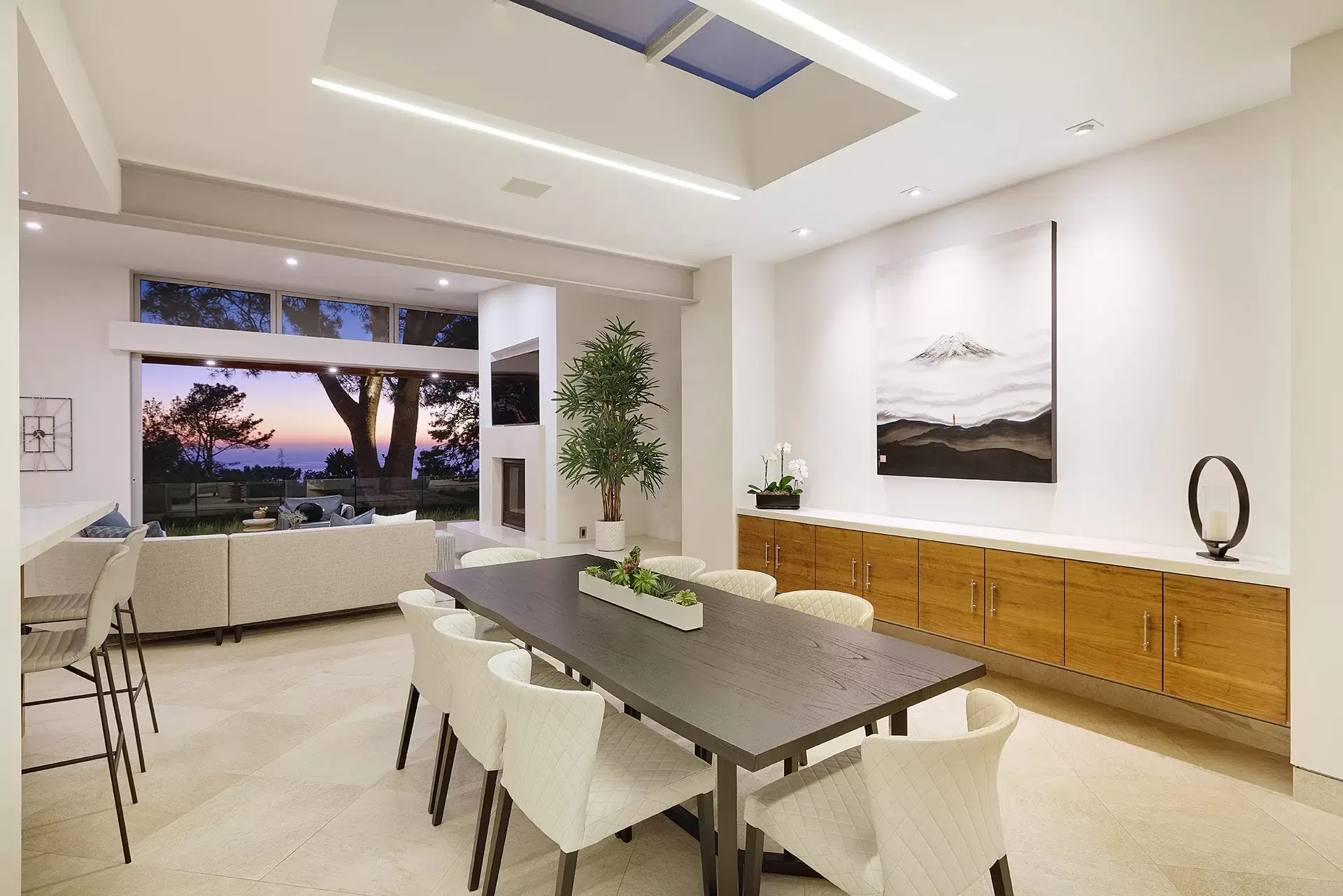 Dining and entertaining space with natural light and open layout at 116 Nob Ave Del Mar luxury home listed by Kelli Miller Compass