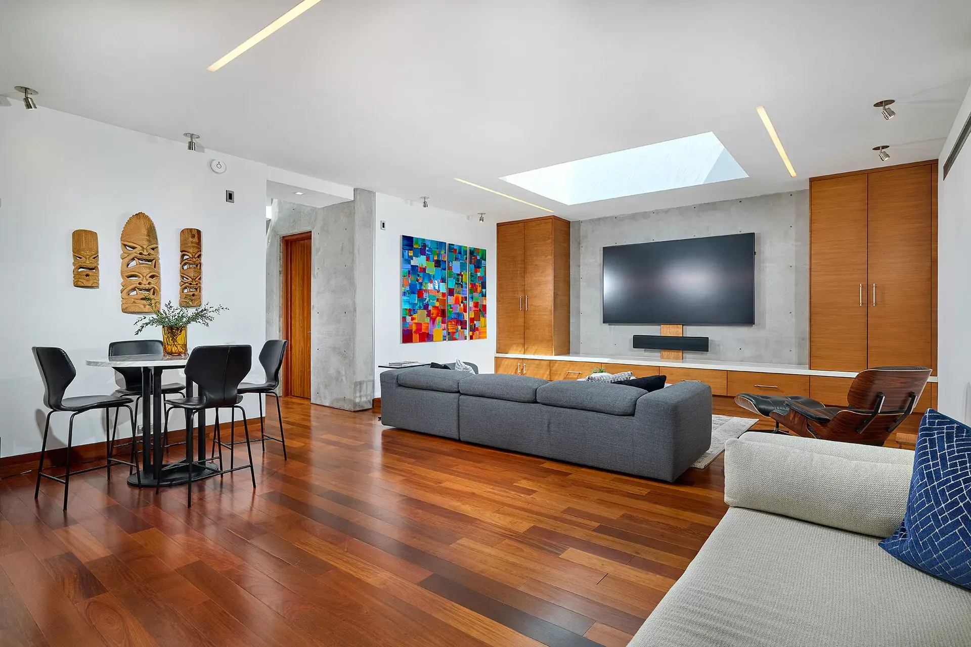 Lower level media and game room with one-of-a-kind pool ceiling casting luminous light at 116 Nob Ave Del Mar listed by Kelli Miller Compass
