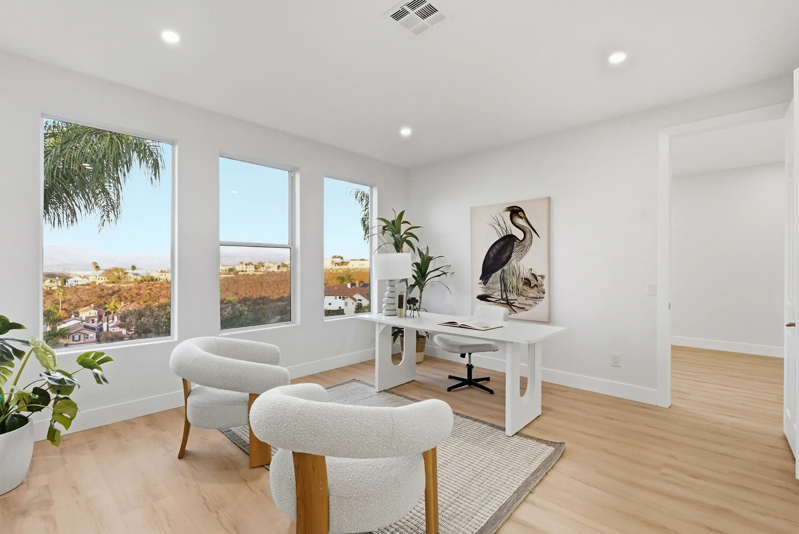 Upstairs office next to the primary suite with views over the canyon at 12086 Little Silver Ct, Scripps Ranch, San Diego