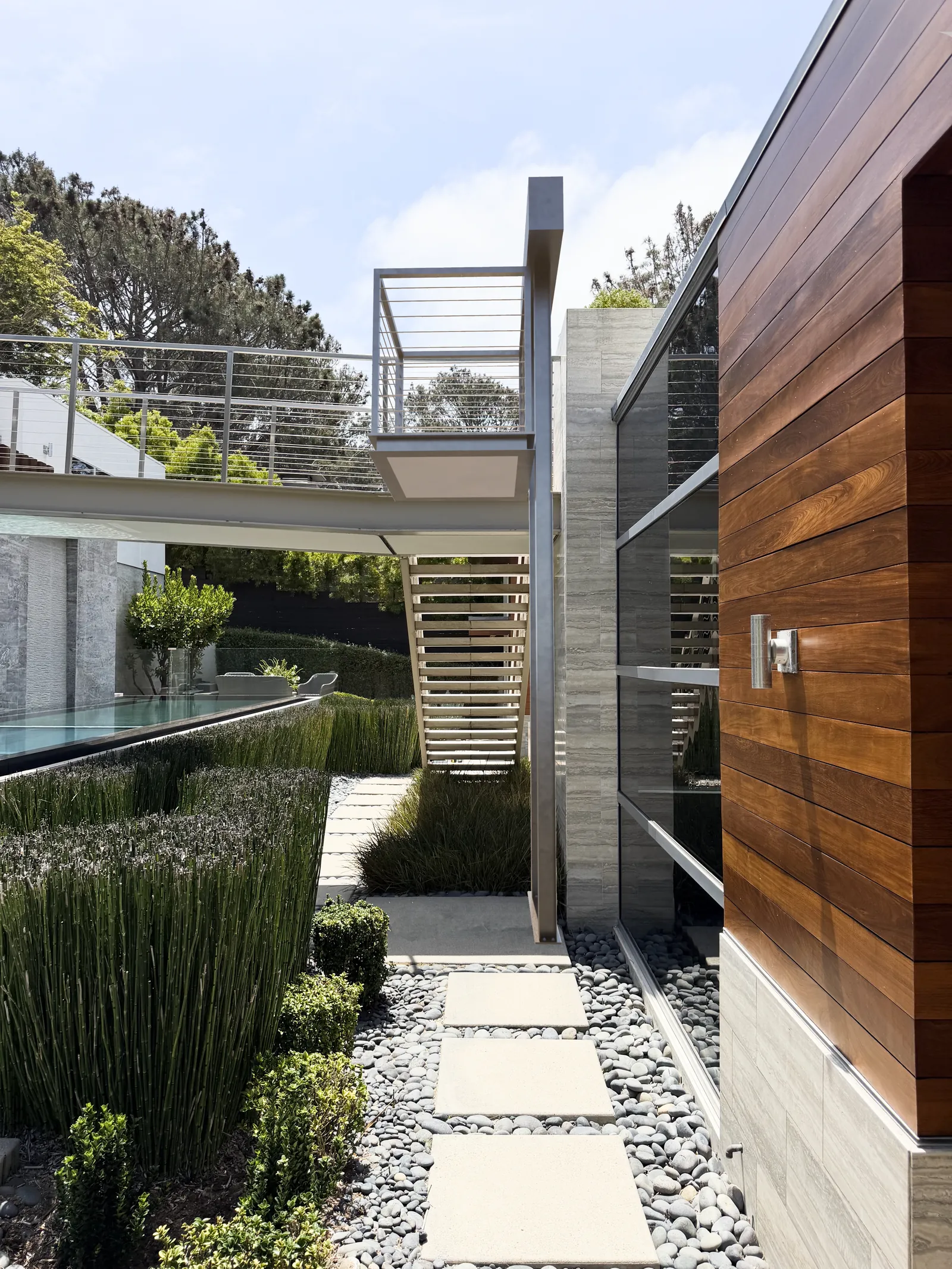 Conceptual rendering of the proposed lift's lower landing on the garden path at 116 Nob Ave Del Mar listed by Kelli Miller, Encinitas Realtor | Compass